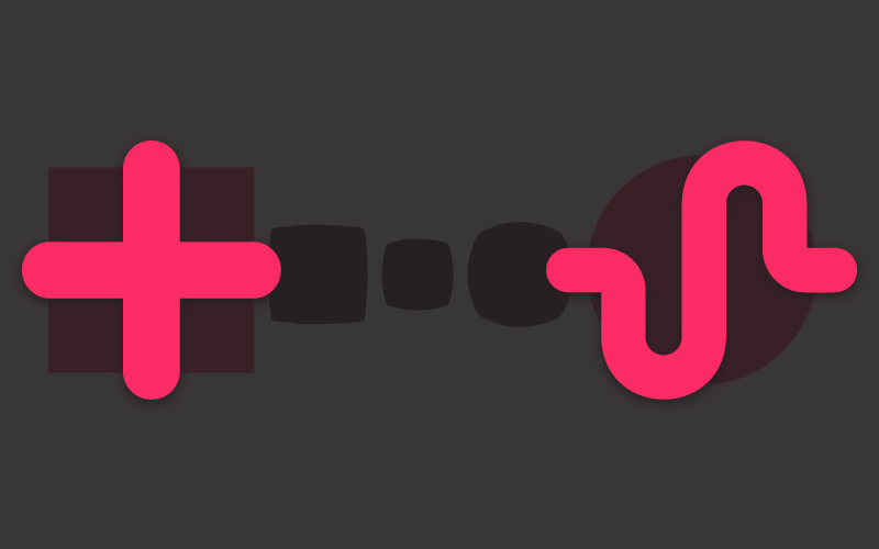 bold pink plus symbol on the left with a black background and the Sunoh wave in bold pink on the right