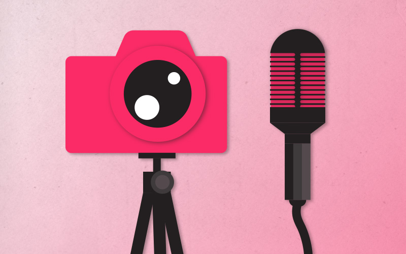 A camera and microphone in a paper cut out style