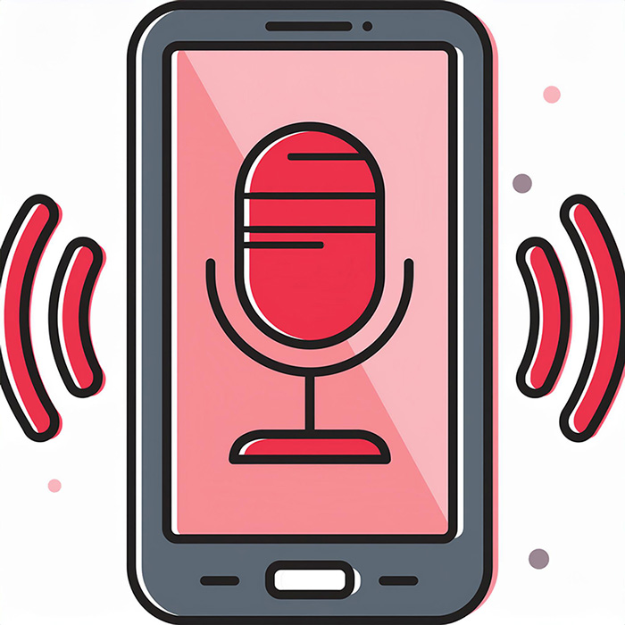 Pink microphone displayed inside a smartphone device